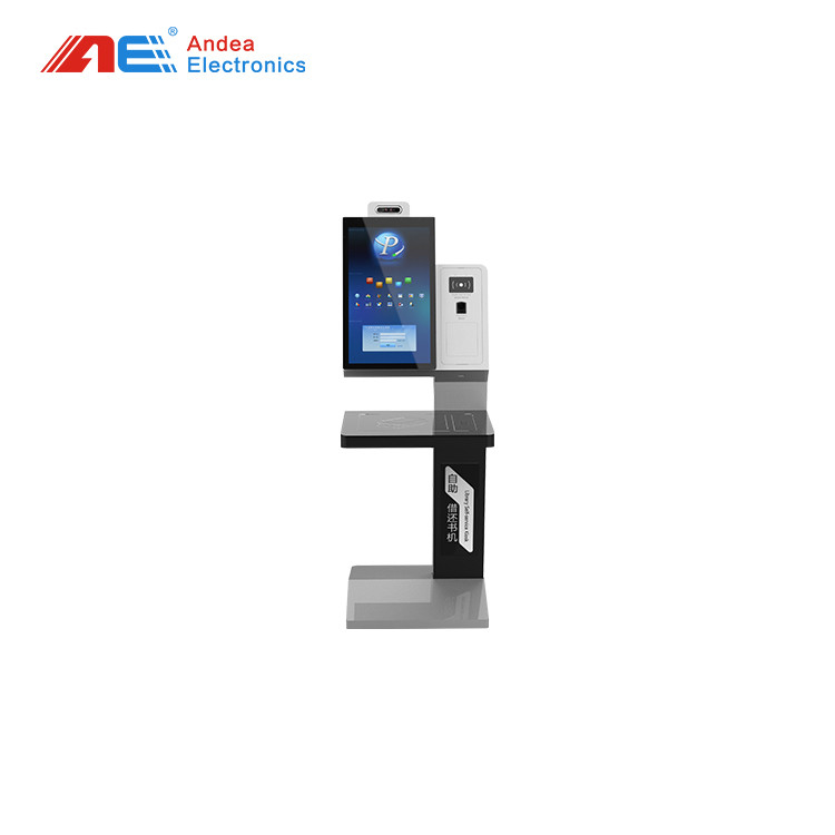 Custom 23.6 Inch Automatic UHF Smart Self Service RFID Library Book Borrow And Return Terminal With Card Scanner